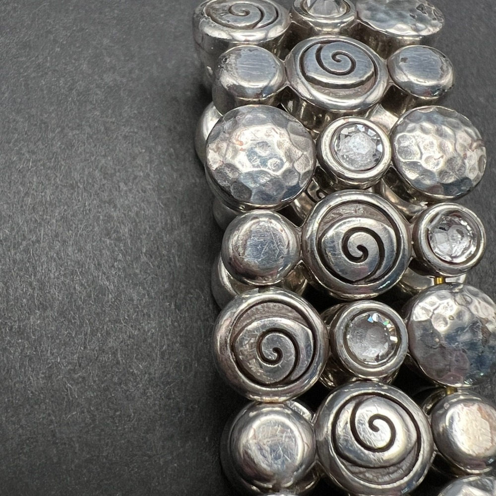 Brighton Joliet Stretch Bracelet Silver Plated Hammered Spiral Crystals - Picture 6 of 10